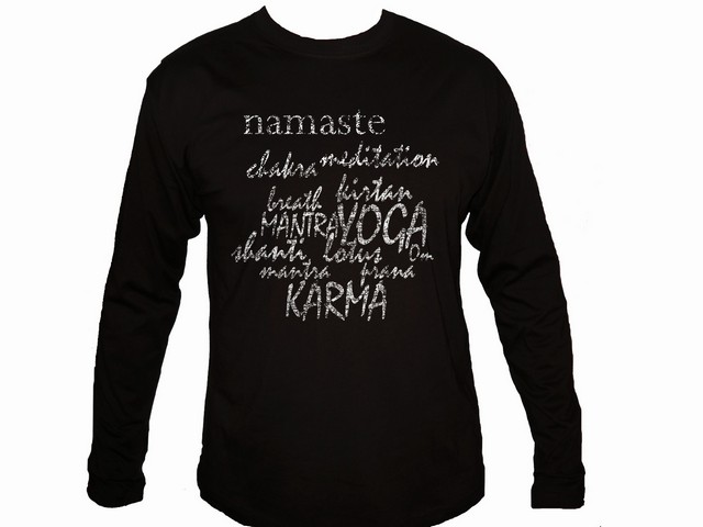 Namaste shanti chakra meditation ohm yoga terms wear sleeved shirt